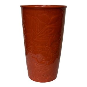 STARBUCKS Orange 10 oz Ceramic Tumbler Embossed Floral Pattern - No Lid NWOT